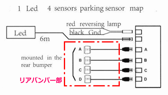 バックセンサー警報器　ブロック図（配線概要）
